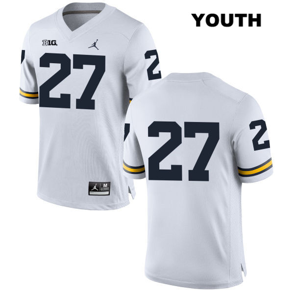 Youth NCAA Michigan Wolverines Joe Hewlett #27 No Name White Jordan Brand Authentic Stitched Football College Jersey HF25X63JR